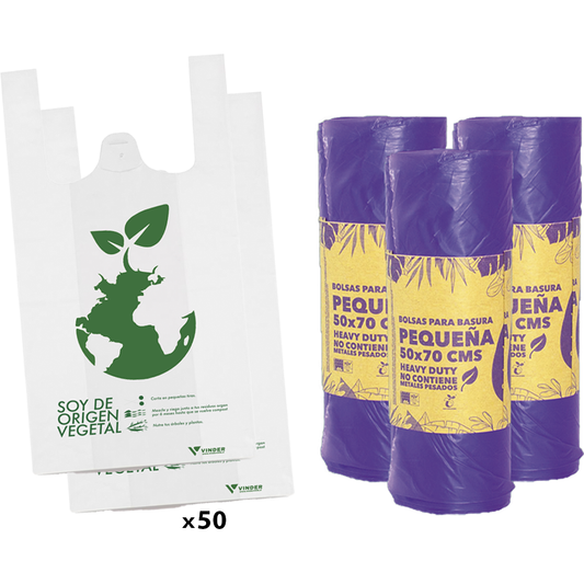 Pack Depto Compostable - 50 bolsas 35x45 y 3 rollos 50x70